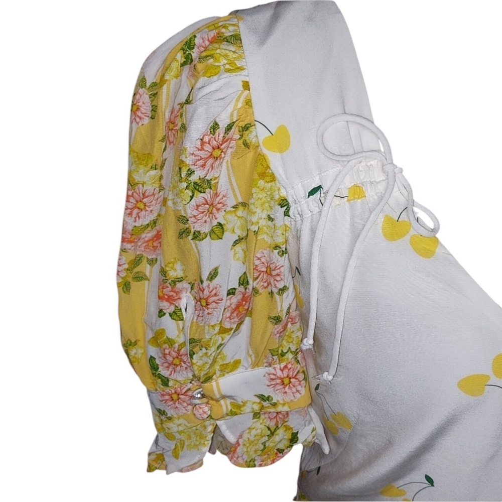 For Love & Lemons Savannah Wrap Mini Dress in Buttercreme Floral Puff Sleeve, S - Picture 9 of 15